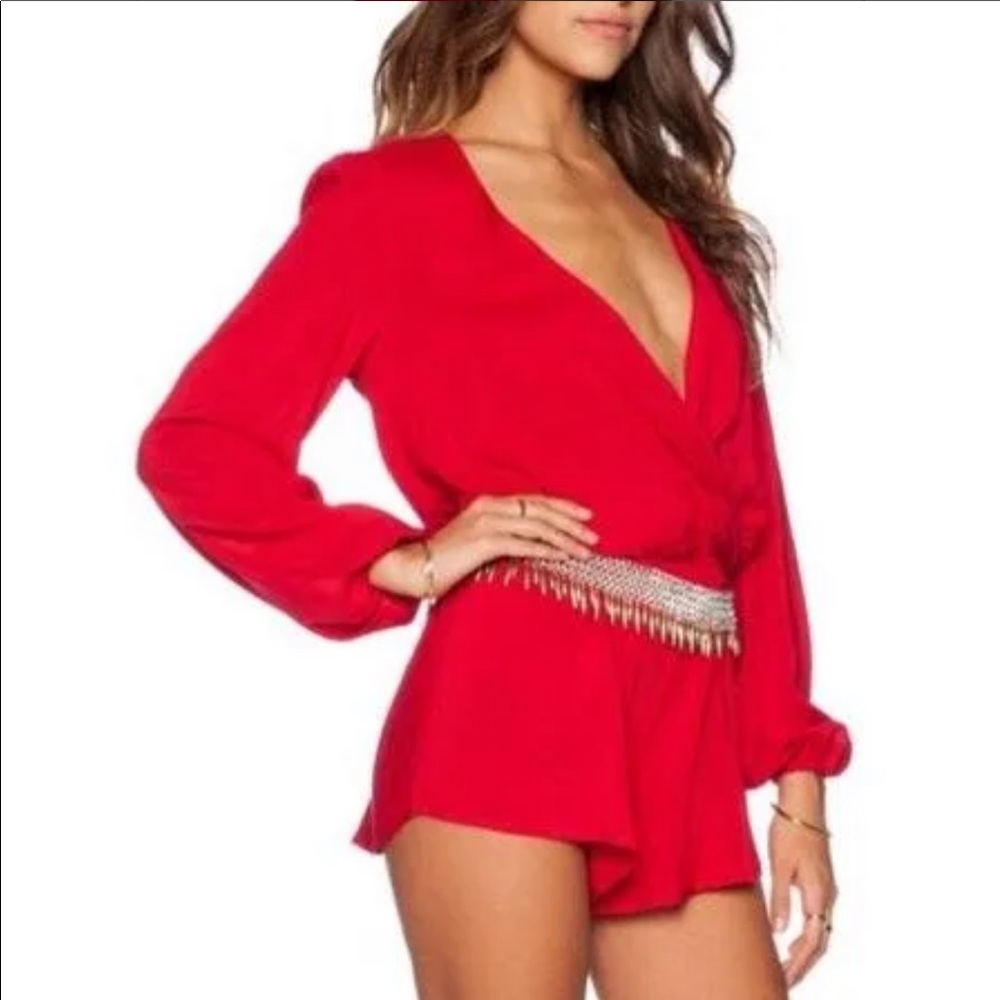Blue Life red romper, size S.
